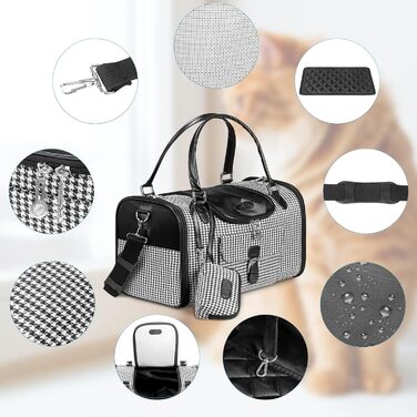 Чорна переносна сумка-переноска для собак і котів до 4,5 кг, з розширенням, PU-шкіра, для подорожей, з кишенею для аксесуарів