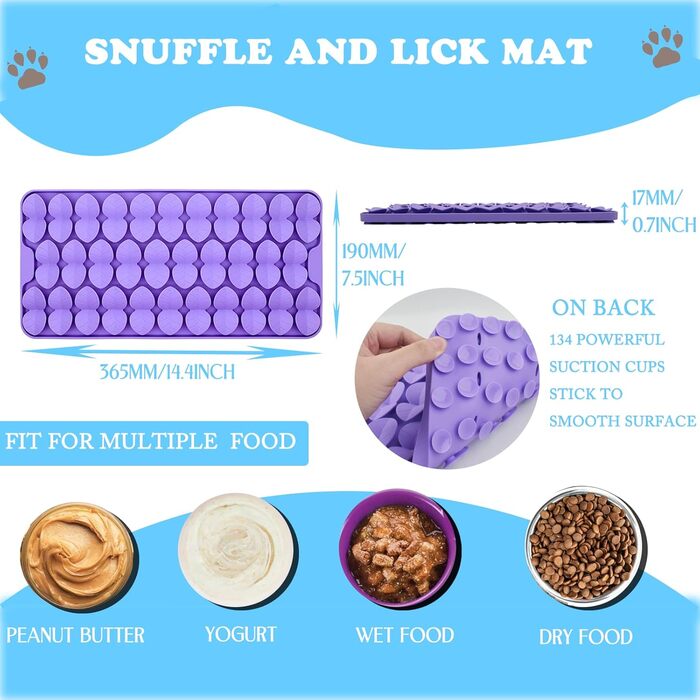 Силіконова сенсорна килимок для собак, 18x37 см, килимок-іграшка з присосками, повільний дозатор корму, килимок для годування собак, іграшка для собак, розважальна іграшка для собак (фіолетовий)