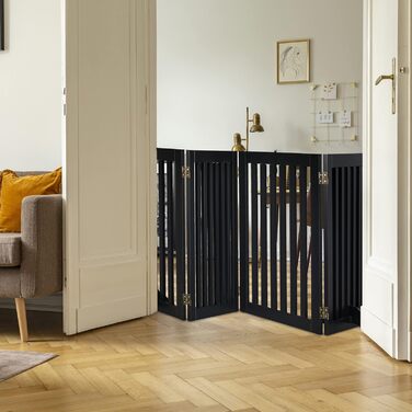 Захисний забірчик для собак Relaxdays, 92 x 206,5 см, 4 панелі, чорний, розкладний, з ніжками, МДФ