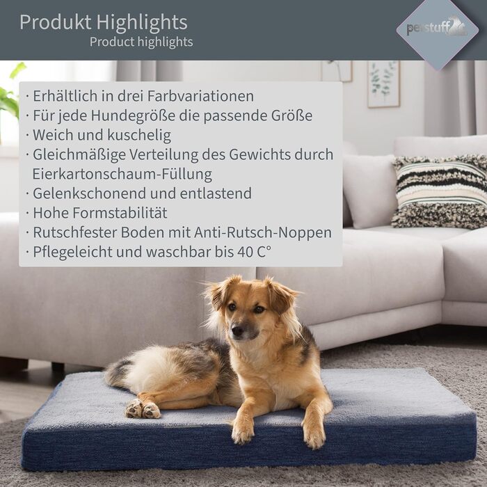 Ортопедичне собаче ліжко з знімним та пральним чохлом, вибір кольору та розміру (L, блакитний)