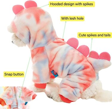 Костюм динозавра для собак, зимовий халат для цуценят, теплий халат з капюшоном, блакитна куртка для холодної погоди, теплий одяг для домашніх тварин на Різдво, Хелловін (Рожевий, M)