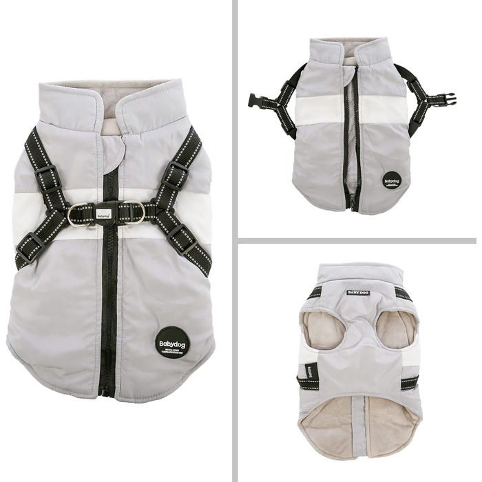 Тепла куртка для собак, зимова жилетка для малих та середніх собак, пуловер для собак, вітронепроникна жилетка з кільцем для повідка, сірий колір, розмір M