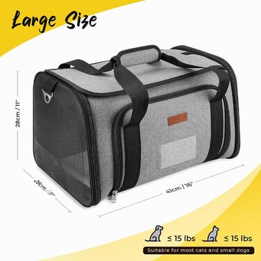 Сумка-переноска для собак та котів YOOFAN, сіра. Знімна підстилка, миска для корму, підходить для перевезень літаком