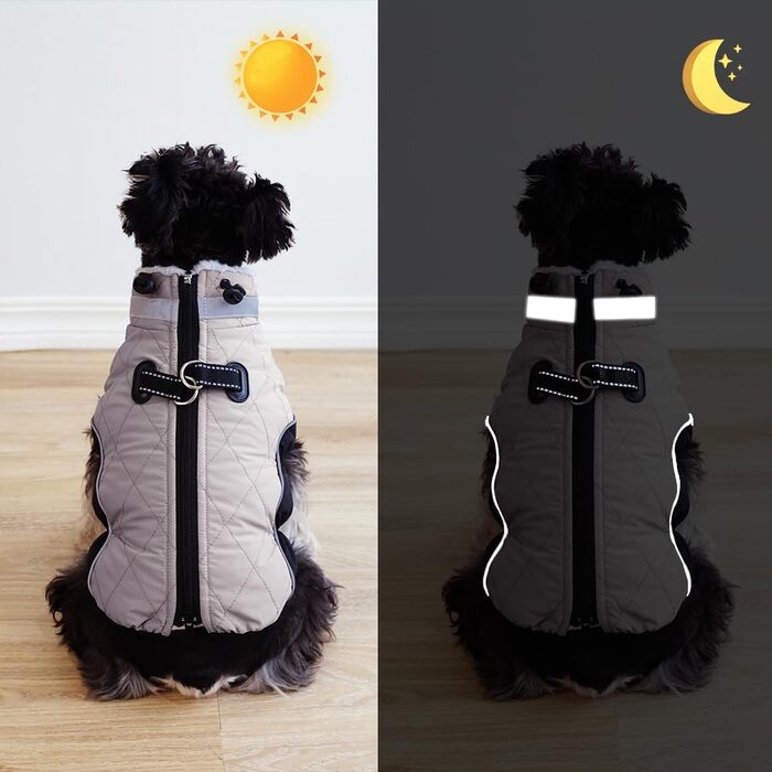 Водонепроникний зимовий одяг для собак Fadcaer: тепла куртка з флісовою підкладкою, світловідбивачі, для холодної погоди, з блискавкою, сірий, розмір Small