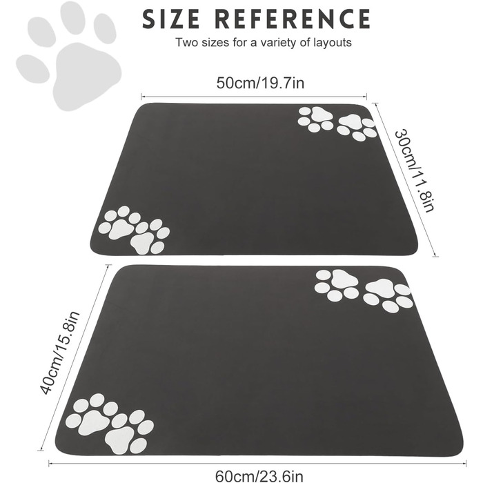 Килимок під миски для котів та собак SUKUTU, чорний, 40x60 см, неслизький, швидковисихаючий