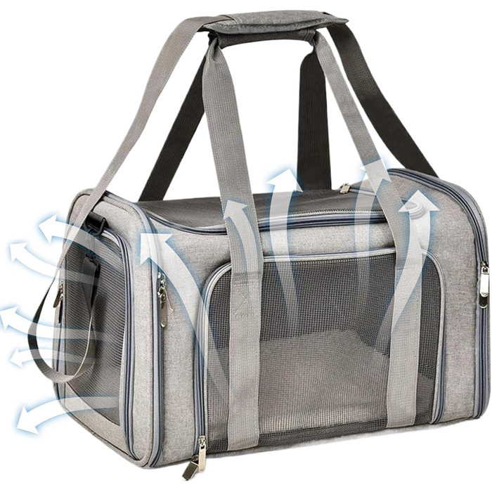 М'яка переноска для котів та собак, переноска-сумка для подорожей | Зручна, дихаюча переноска для тварин, складана переноска для собак та котів (Сіра)