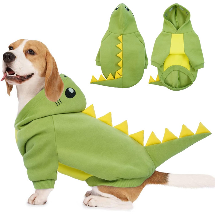 Теплий костюм для собак великих порід, динозавр, фліс, костюм на осінь/зиму, зелений, френч-бульдог, флісовий капюшон