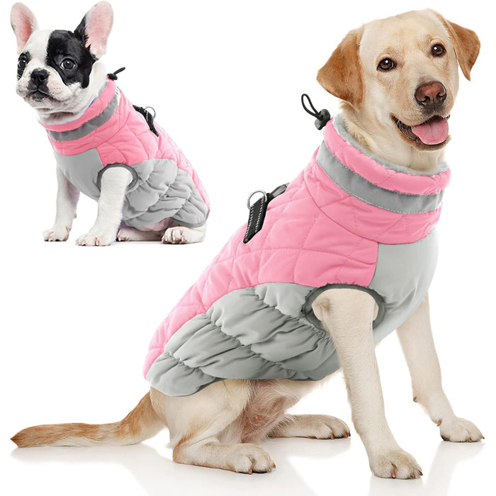 Зимовий теплий одяг для собак AOFITEE: водонепроникний флісовий зимовий костюм з шлейкою та блискавкою для маленьких, середніх та великих собак, рожевий L