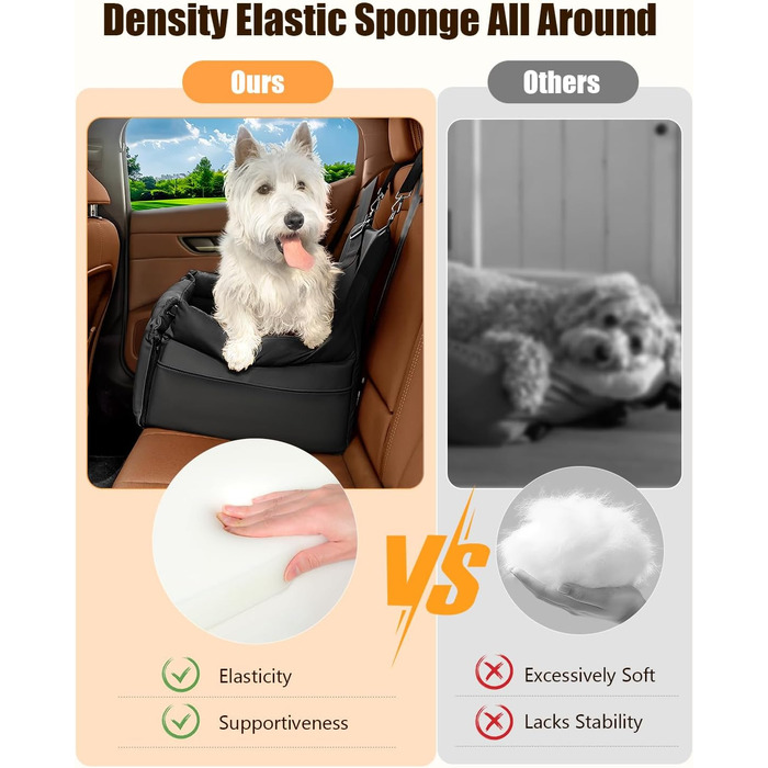 Автокрісло для собак, підвищувач для собак, автокрісло з підсумками, повідком, для тварин до 13,6 кг, шкіряне покриття