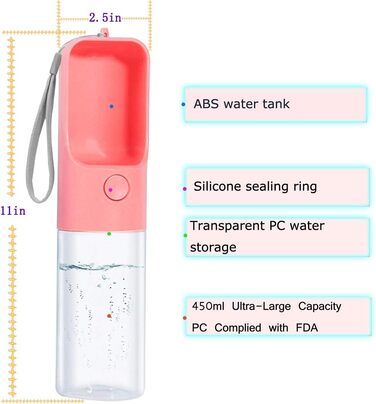 Водяна пляшка для собак MICHETT True Love Sofunii, 425 мл, рожева - витокозахисна, BPA-free, для прогулянок