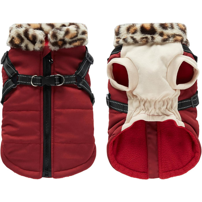 Зимовий теплий одяг для собак YRRYGMN: куртка з відбиваючими елементами, комір з хутром, для холодної погоди, розмір L (45-49 см обхват грудей)