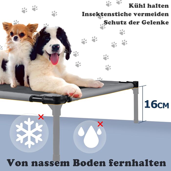 Підвищене собаче ліжко з дахом, сонцезахист, ліжко для тварин з балдахіном, лежанка для собак на вулицю, диван для собак, неслизькі підніжки, водонепроникний дах та дихаюча сітка, L 61x46x61cm (M-76x61x76cm)