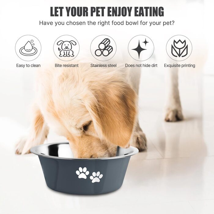 Набори мисок для собак SUOXU з нержавіючої сталі (1560 мл, 2 шт.) з неслизьким дном для собак та котів, великих, середніх та маленьких порід (сірий)
