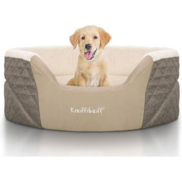 Ортопедичне собаче ліжко Knuffelwuff Lena з велюру та штучної шкіри XL 90 x 66 см, коричнево-бежеве, з неслизьким дном, легко мити