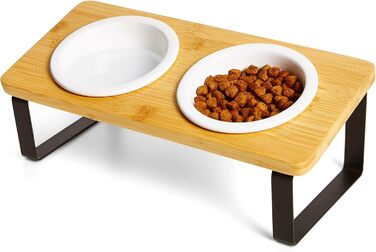 Підвищена годівниця для котів, ергономічна керамічна годівниця з дерева та бамбука, для котів та маленьких собак