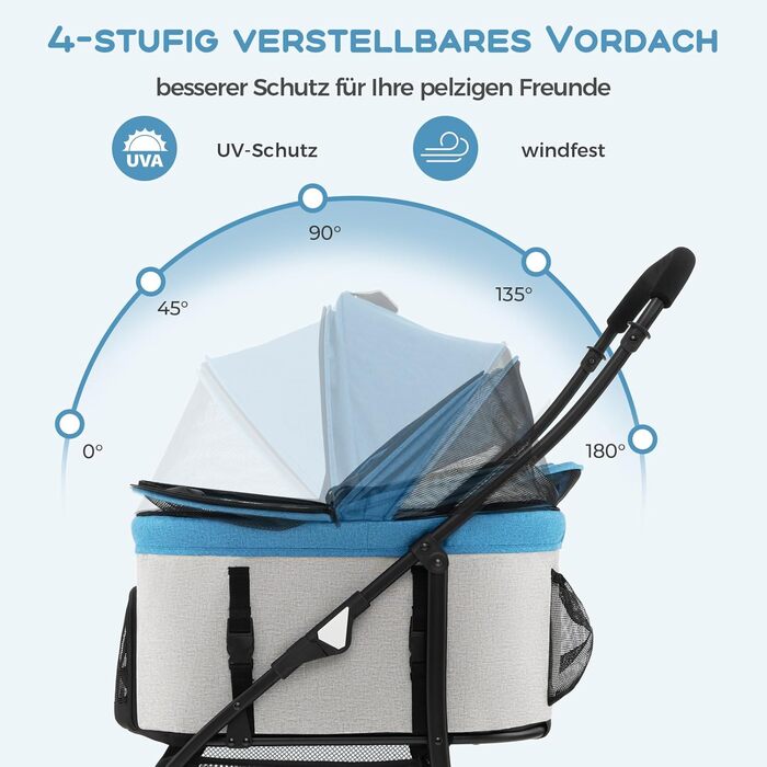 Візок для собак Costway 3 в 1, блакитний, до 15 кг, з сітчастими віконцями та регульованим козирком
