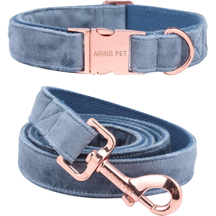 Набір повідка та нашийника для собак Aring Pet, оксамитовий нашийник та повідок, регульований для маленьких, середніх та великих собак, блакитний