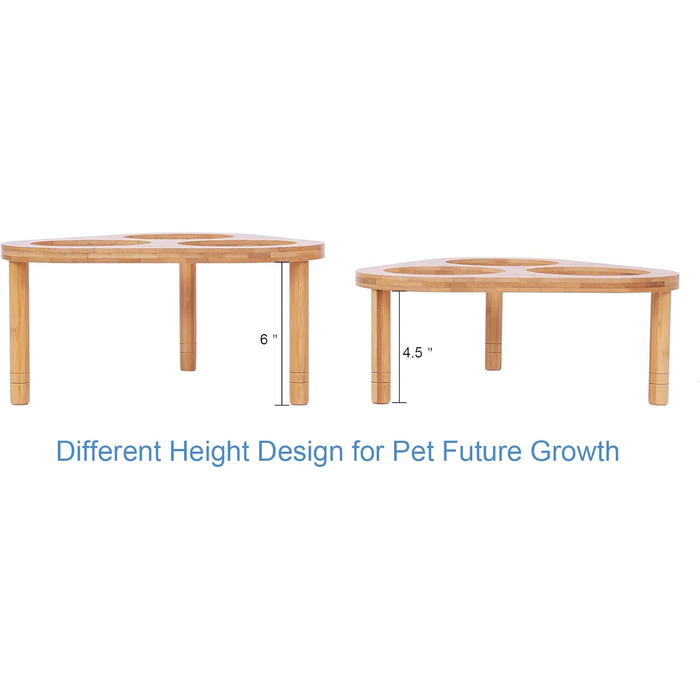 Підвищений годівниця для котів з підставкою, бамбукова підставка з 3 мисками (кераміка/нержавіюча сталь), неслизькі та знімні ніжки