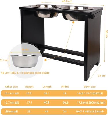 Підвищені годівниці для собак великих порід, годівниці на підставці, без розливання, годівниця для собак велика з 2 мисками з нержавіючої сталі (чорний) XL, висота 35.56 см, об'єм миски 48 oz (чорний)
