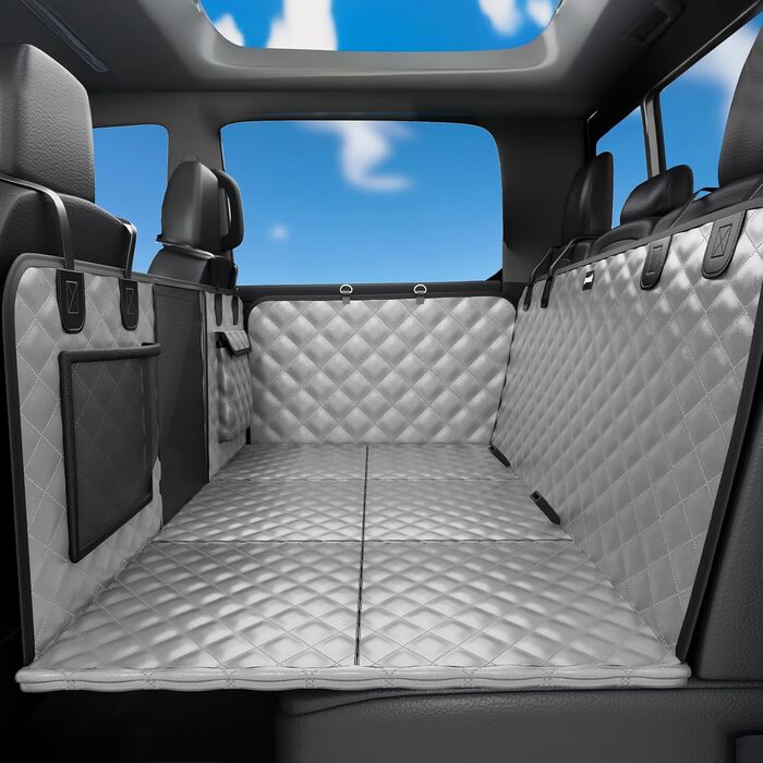 Плед для собак у машину Pecute з жорсткою основою, 133*62 см, сірий XL. Водонепроникний, антикігтунний, 3-в-1 (розширення сидіння, чохол, сітка). Підходить для великих SUV/LKW, до 150 кг.