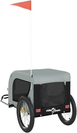 Причіп для собак Tidyard: міцний та безпечний (45 кг), з відбивачами та прапором, Oxford-тканина та метал (сірий та чорний)