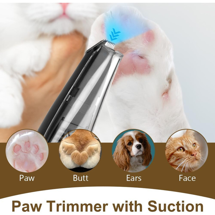 Триммер для собак OFFCUP: Безшумна машинка для стрижки з пилососом, для догляду за лапами, обличчям та вухами. Підходить для собак та котів. Акумуляторний триммер для домашнього грумінгу.