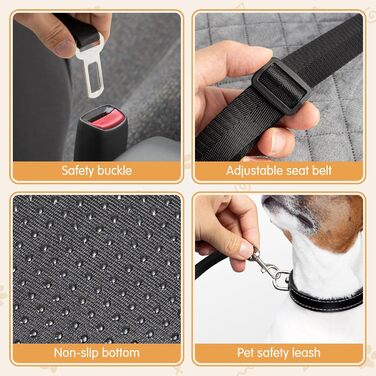 Автокрісло для собак Todeco: великі та середні породи, миється, знімається, з ременями безпеки, кишені, водонепроникне, сіре