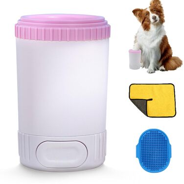 Портативний очищувач лап для собак з рушником, рожевий. Видаляє бруд та сміття з лап. Знімні силіконові вставки.