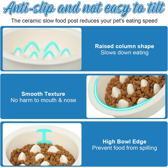Миска для собак Slow Feeder з антиковзким покриттям, кераміка, для маленьких та середніх порід