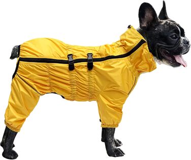 Жовтий дощовик для собак MOREZI з високим коміром, набір з водовідштовхувальним дощовиком, світловідбиваючими смугами та блискавками, підходить для всіх порід собак, великий розмір (довжина спини: 42-45 см)