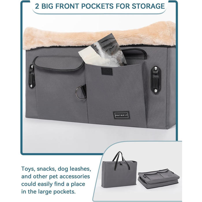 Автокрісло для собак Petsfit - сіре, M - для середніх та 2 маленьких собак