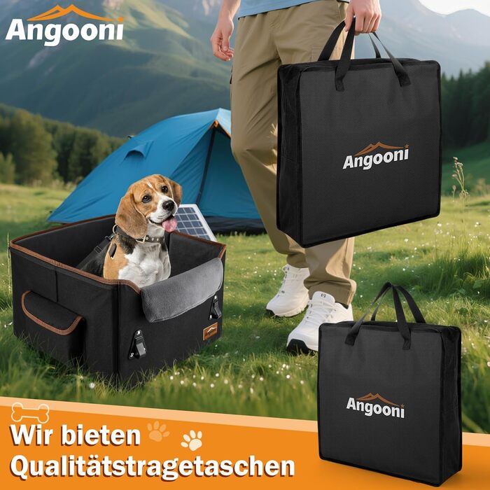 Автокрісло для собак Angooni: зручний бустер для маленьких та середніх собак з кишеньками для зберігання, м'яке плюшеве ліжко для переднього та заднього сидіння (чорне)