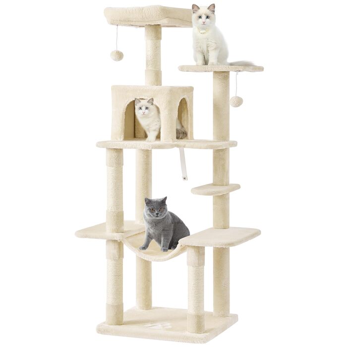 Кігтеточка для котів MSmask велика, багатоярусна з 2 будиночками, гамаком та сизалевими стовпчиками
