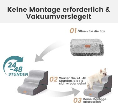 Східці для собак Garder Pet - 35/42 см, 3 сходинки, з високощільної піни, з водонепроникним антиковзким покриттям для ліжка, дивану, софи, сірі