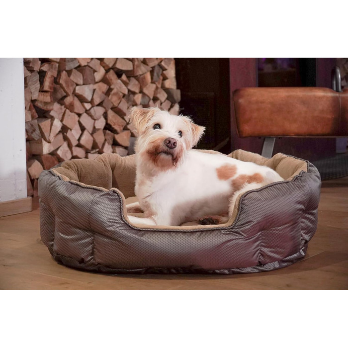 Ортопедичне ліжко для собак Santorini – двостороннє ліжко з піною з пам'яті, знімає навантаження, для літа та зими (Колір: Коричневий, Розмір: M)