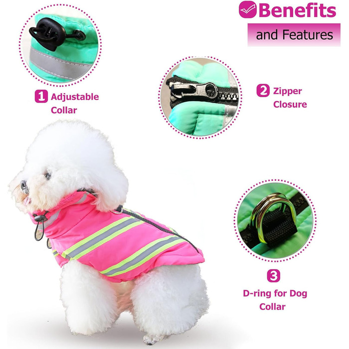 Зимовий теплий одяг для собак: куртка, жилет, плащ. Водонепроникний, вітронепроникний, з відбиваючими елементами. Рожевий колір. Підходить для малих, середніх та великих собак.
