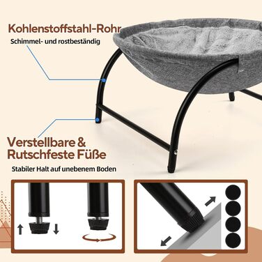 Гамак для котів LIFLIX Outdoor, піднятий лежак знімний, пральний плюш, стоячий гамак для котів для внутрішнього/зовнішнього використання (Сірий)