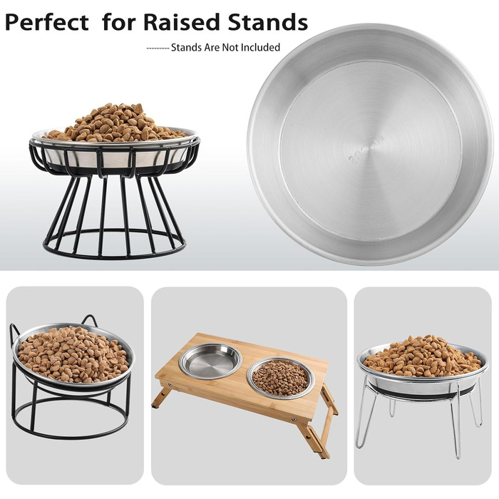 Миски для котів з нержавіючої сталі, зручні для вусів, плоскі, для корму та води, з неслизькою силіконовою основою, міцні, запасні металеві пластини для підставки, 3 шт.