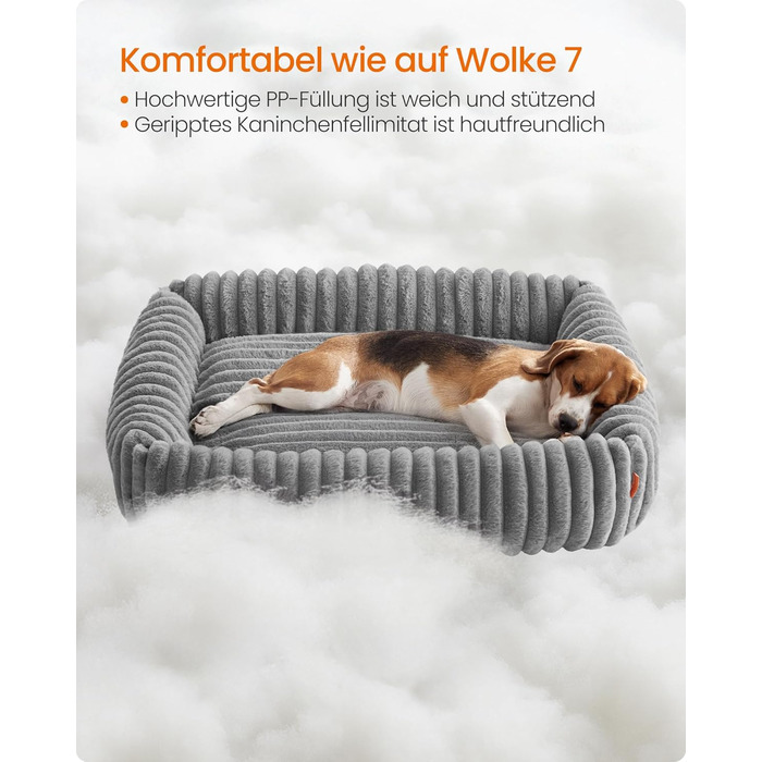 Feandrea Крісло-ліжко для собак, велике ортопедичне, знімний чохол, м'яка підстилка, 91 x 68 x 18 см, сірий (PGW312GD01 L)