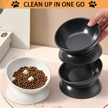 Підвищений годівниця для котів, кераміка, піднятий та нахилений годівниця, проти блювоти, без стресу, для котів та маленьких собак, 150 мл, чорний, 1 шт.