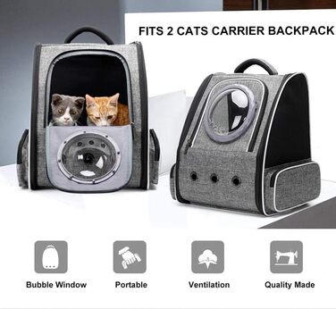 Рюкзак для тварин: переноска для кота/собаки до 10 кг, сірий, дихаючий, для подорожей, схвалений авіакомпаніями