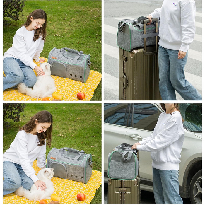 Транспортна переноска для котів середніх та маленьких порід (до 7,3 кг), м'яка, складна, для подорожей та авіаперельотів
