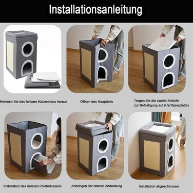 Котячий будиночок-крісло з когтеточкою, 3 рівні, 2 будиночки, когтеточка-дошка, для котів до 20 кг, сірий