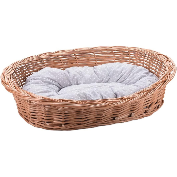 Вільхове ліжко для собак та котів - зручне та стильне, 58x42x15 см, сіре в горошок