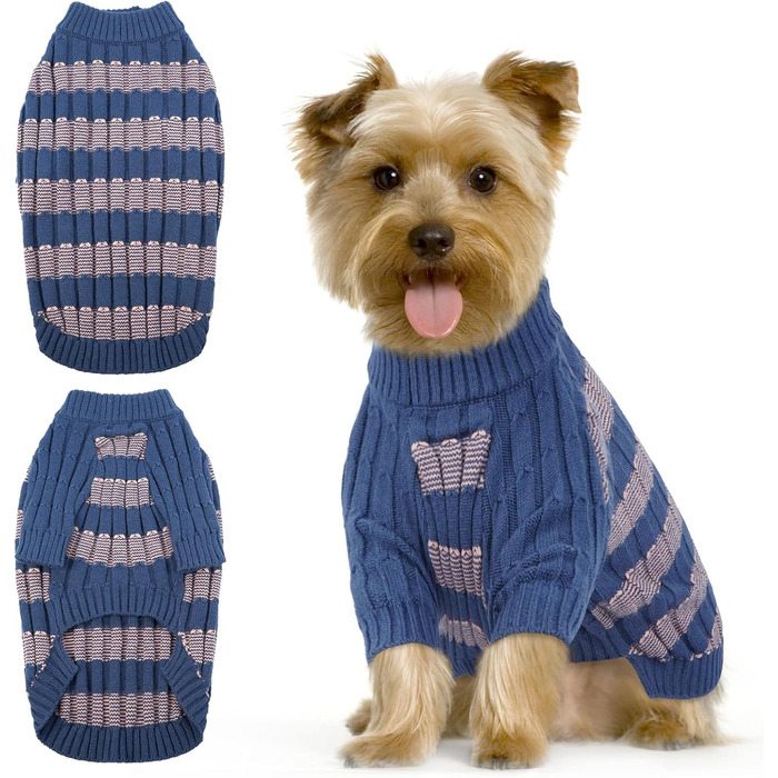 Теплий зимовий пуловер для собак маленьких порід з отвором для повідка, з малюнком 