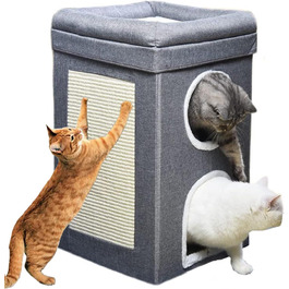 Котячий будиночок-крісло з когтеточкою, 3 рівні, 2 будиночки, когтеточка-дошка, для котів до 20 кг, сірий