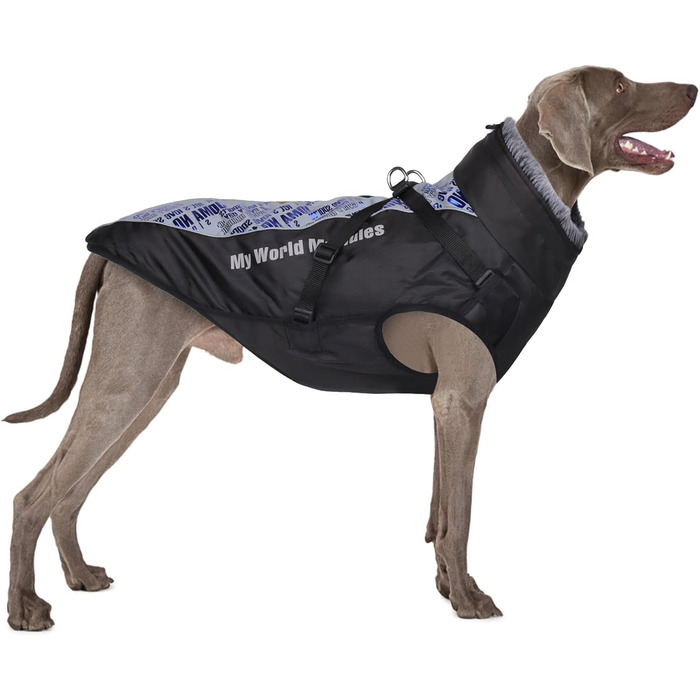 Зимовий теплий куртка для собак FeimaX, водонепроникний, з плюшем, для малих, середніх та великих собак XL (обхват грудей: 57 см, довжина спини: 42 см), темно-синій