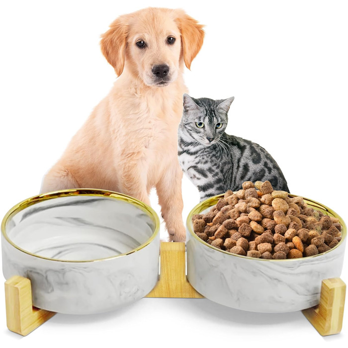 Підвищена годівниця для собак та котів з кераміки, 2x850 мл | Годівниця для маленьких собак, котів | Аксесуар для тварин