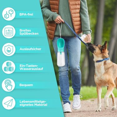 Водачка для собак великої ємності 550 мл з контейнером для їжі (100 г) – портативна водячка для прогулянок, подорожей