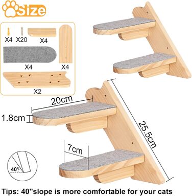 Кігтечка-полиця для котів WandMontierte Katze, дерев'яна, 4 сходинки, з плюшем, для лазіння, сну та ігор